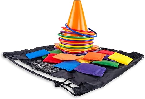 Miniatura 5 de Super Z Outlet Juego de 30 piezas de carnaval al aire libre con 12 anillos, 12 bolsas de frijoles y 6 conos