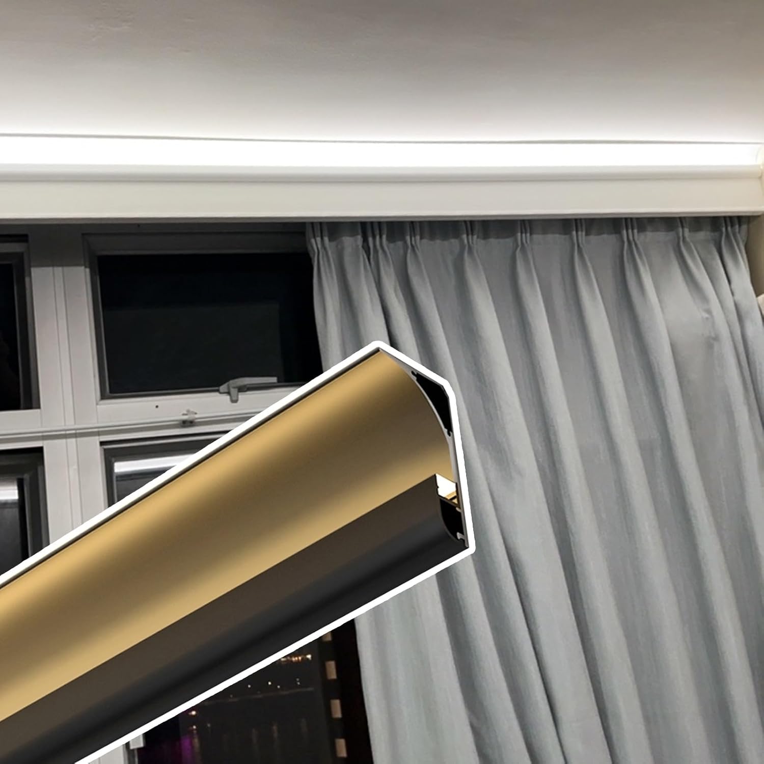 Aluminum LED Channel for 8mm Strip, Cuttable Crown Molding Diffuser for Drywall Ceiling Lighting, Black Profile, 1m/3.3ft Length, Ideal for Home Decor & Ambient Lighting