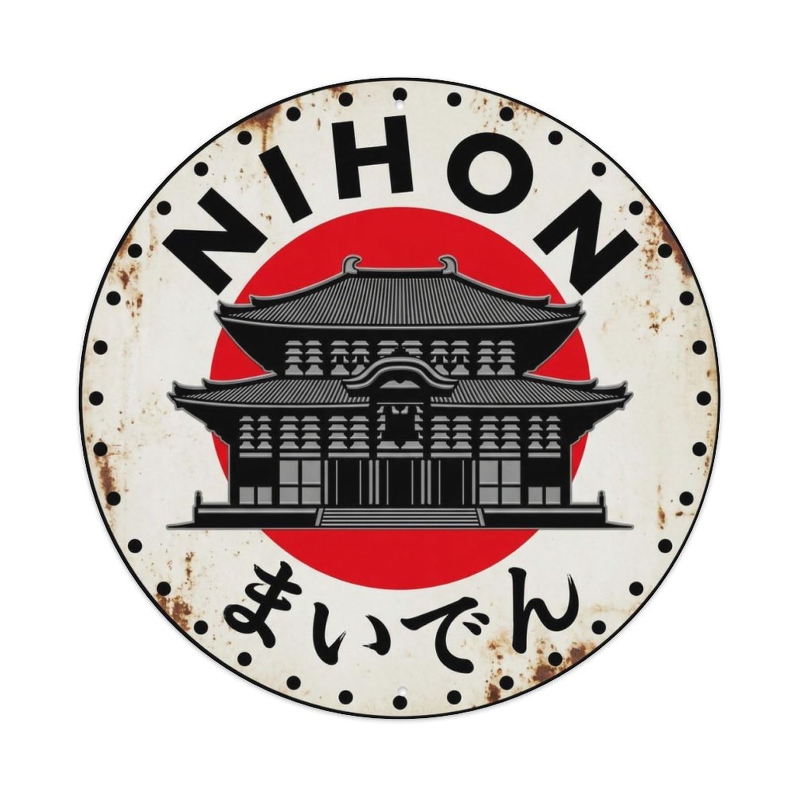 Dance Hall Nihon Sacred Ritual Building Aged Metal Tin Sign