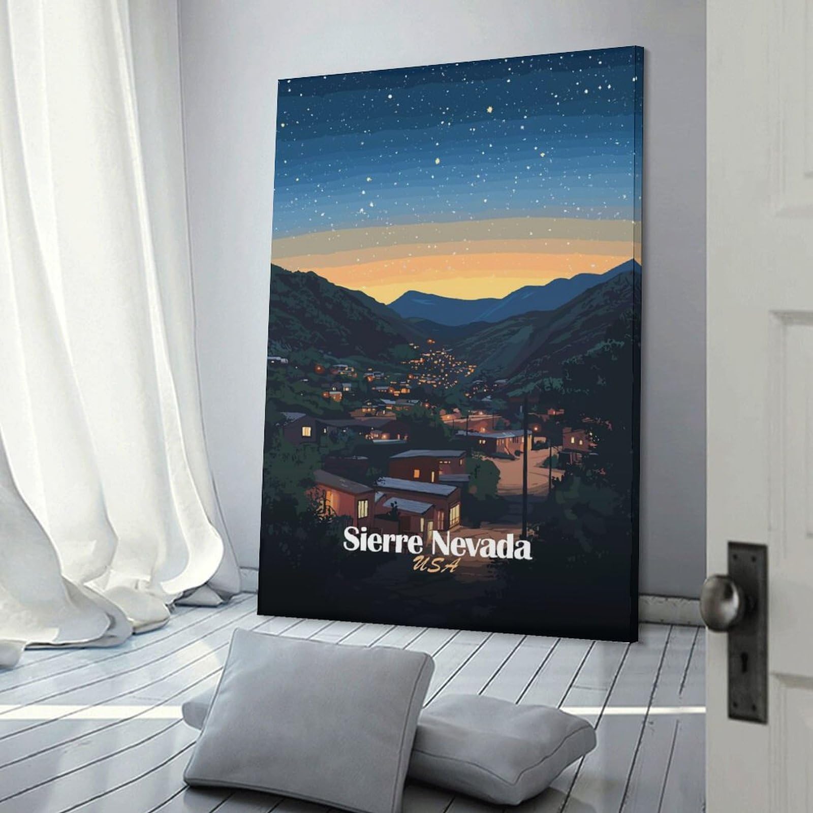 Junmoney Sierra Nevada Night Sky Hanging Wall Art, 24x36inch(60x90cm), for Gallery Wall Decor And Room Displays, Home Wall Art for Statement Displays