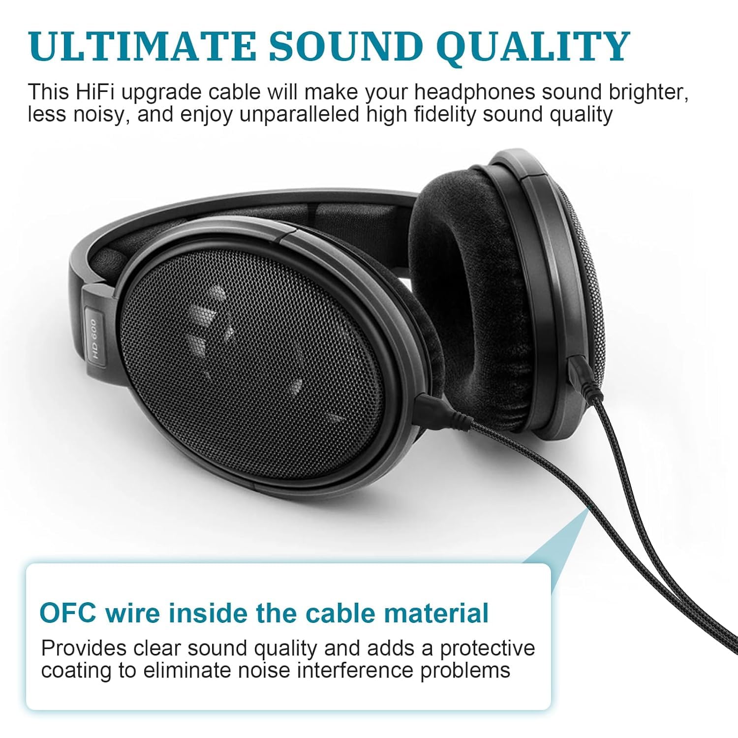 Zosvoses HD600 Kabel Kompatibel mit Sennheiser HD650, HD600, HD580, HD660S, HD58X, HD6XX, HD565, HD545, HD535, HD525, HD265 Kopfhörern | Ersatz-Audio-Upgrade-Kabel mit 6,35 mm Adapter, 2 m