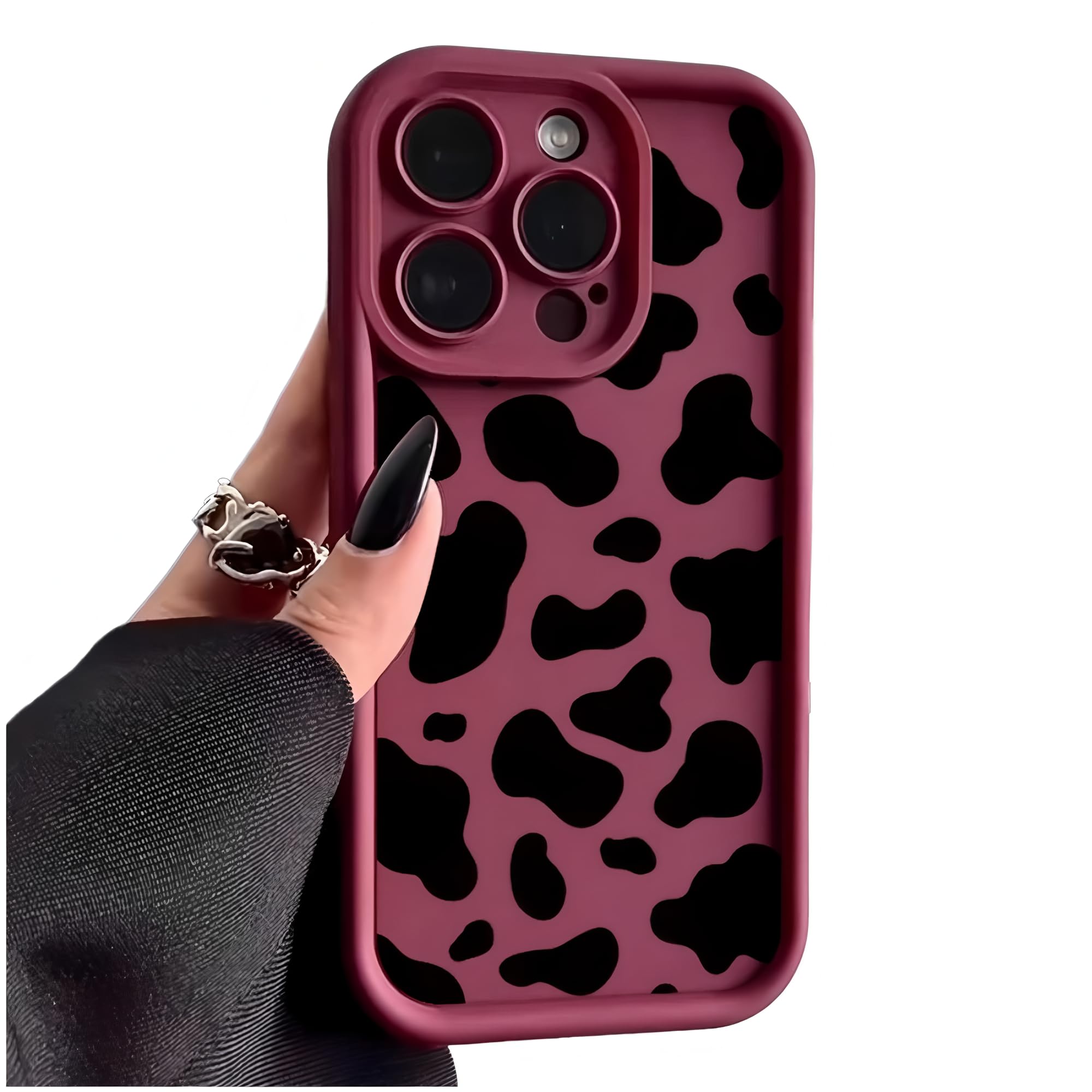 Cow Print Shockproof Phone Case Soft Silicone TPU Slim Fit Anti-Scratch Cover with Animal Stripes for iPhone 16/15/14/13/12/11 Pro Max/Plus/XR/XS/X (Wine Red,for iPhone Xs X) Wine Red For iPhone XS X