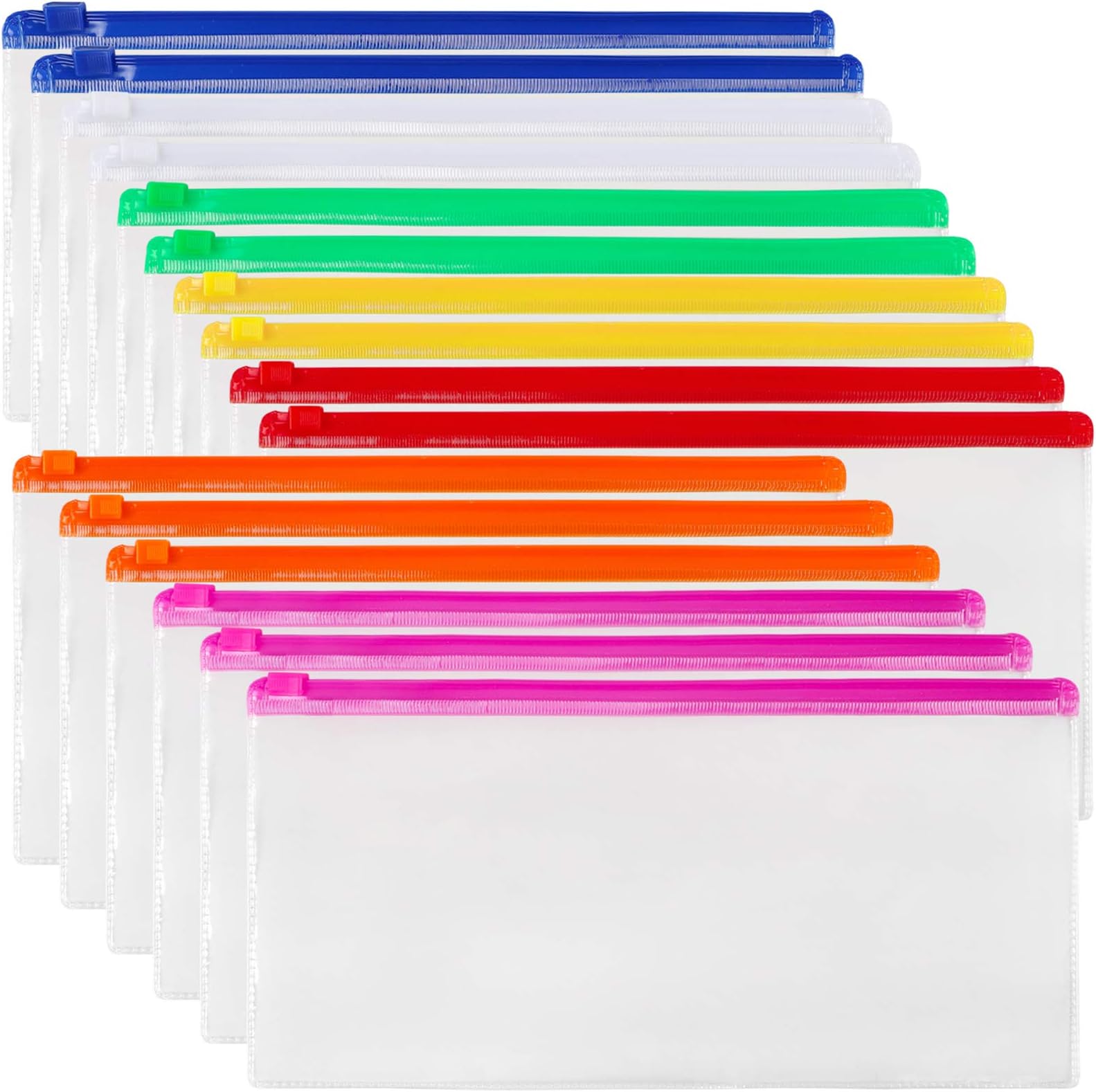 JPSOR 16pcs Poly Zip Envelope File Bag Bill Bag Pencil Case, Plastic Zipper Pouch 9 x 4.7 Inches, 7 Assorted Colors