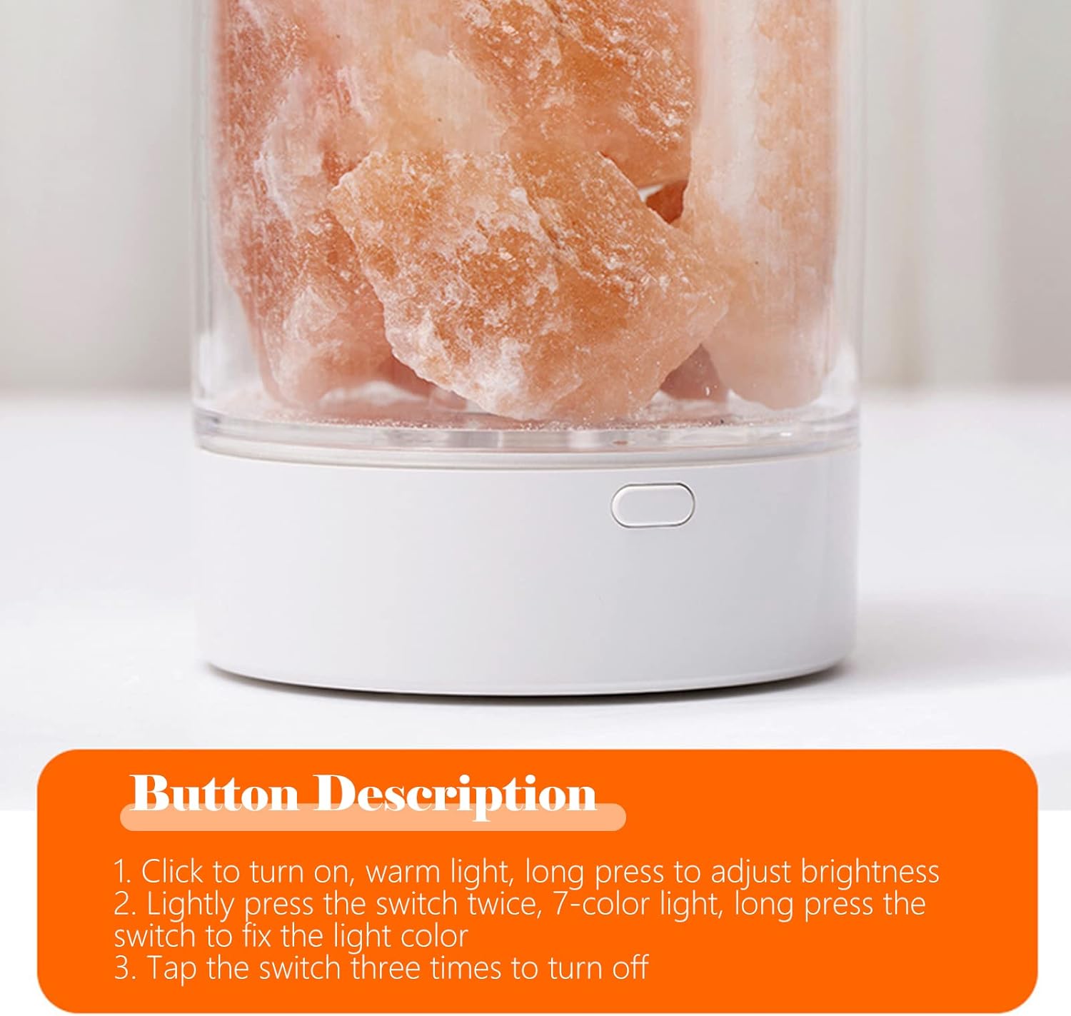 Himalayan Salt Stone Night 7 Colors LED Rock Crystal Lamp Portable USB Natural Air Purification Lamp for Car Home Office Bedroom Desk Decoration