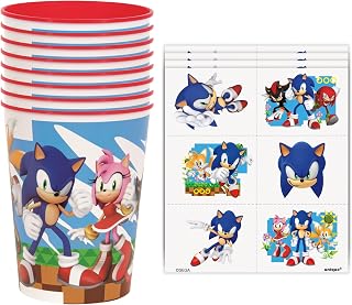 Unique Sonic Birthday Party Decorations - 24 Tattoos, 12 Sonic Plastic Reusable Party Cups - Party Supplies - Officially Licensed