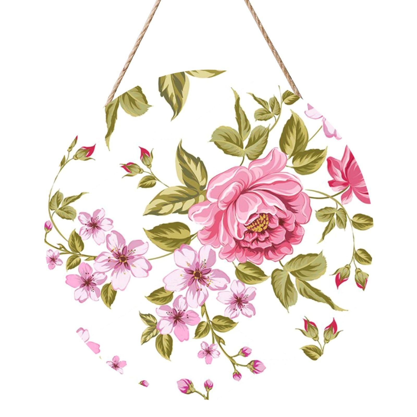 InOmak Straw Pink Peonies, Round Wood Panel Painting 12 in, Wall Hanging Painting For Home