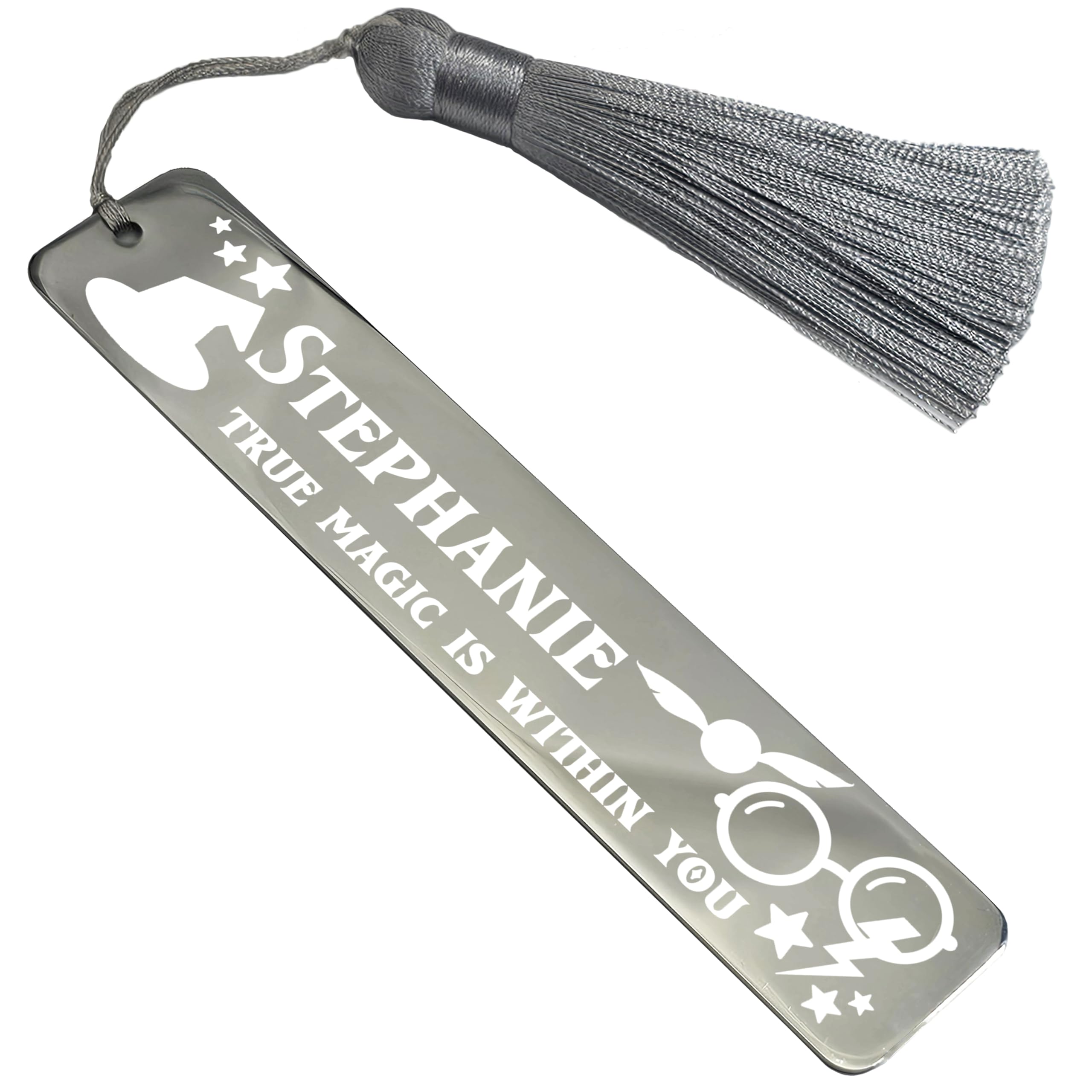 Personalised Stainless Steel Bookmark Wizarding World Inspired Magical Gift for Book Witches or Wizards Movie Fans (Design #1, Silver)