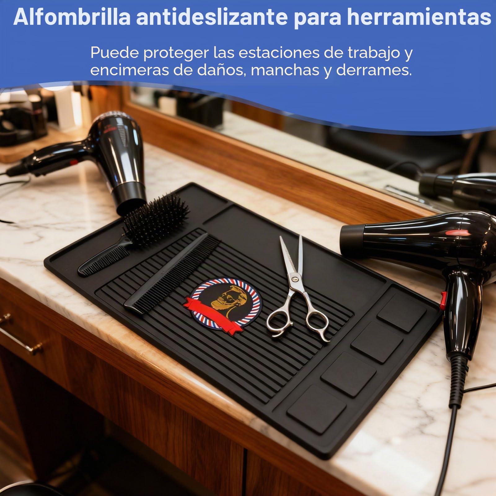 Agatige Alfombrilla Organizadora De Herramientas De Peluquero, Alfombrilla De Peluquero De Adsorción Fuerte De Silicona Antideslizante Barberia Accesorios Alfombrilla De Trabajo para Peluquería