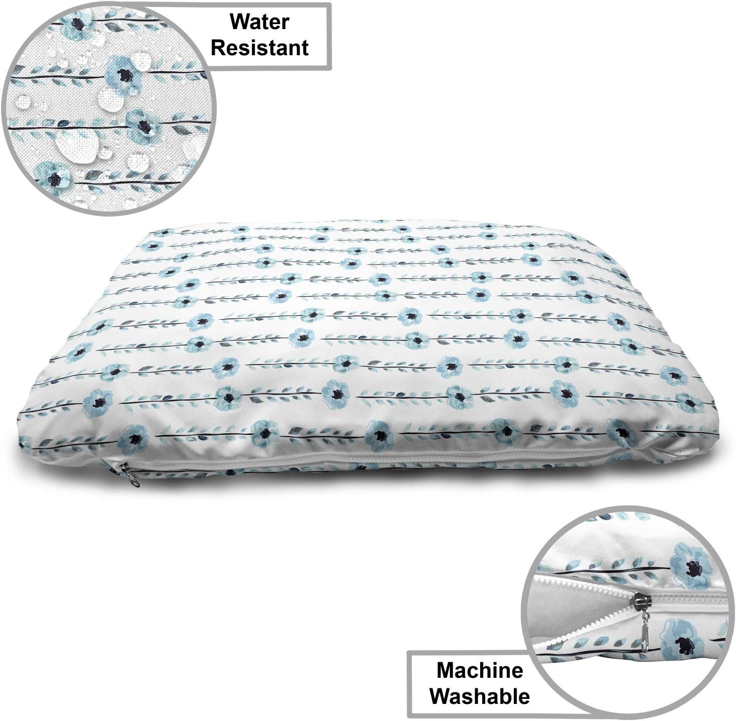 review Lunarable Floral Pet Bed, Pastel Tone Watercolor Style Pattern of Flower Bloom Branches, Chew Resistant Pad for Dogs and Cats Cushion with Removable Cover, 24