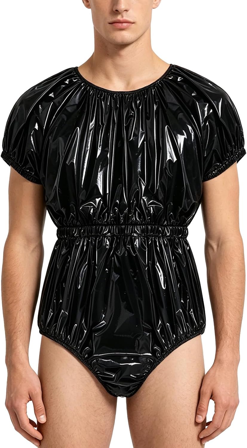 YiZYiF Men One Piece Reusable Plastic Panites Incontinence Diaper Bodysuit Short Sleeve Crew Neck Night Club