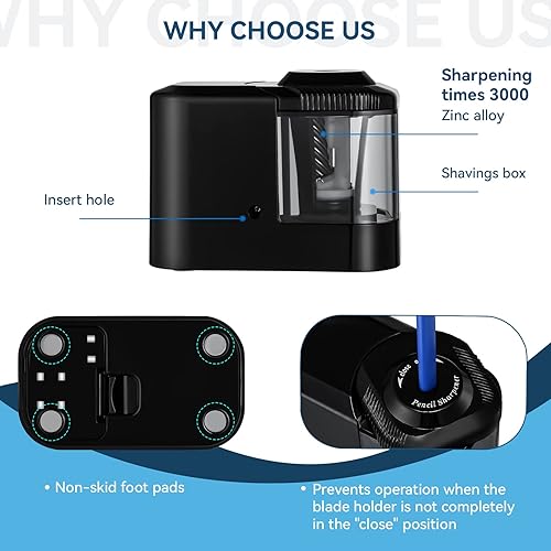 Miniatura 4 de OFFIWIN Sacapuntas eléctrico para lápices n. 2 de 0.315 a 0.315 pulgadas, de colores, acuarela, carbón, adaptador, USB, funciona con pilas en la