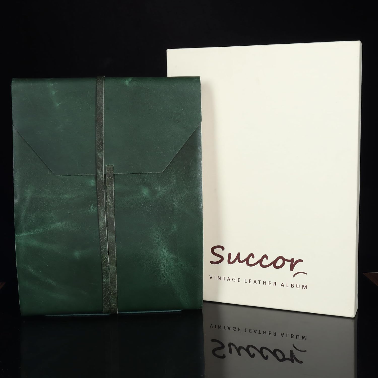 VIMOKSHA Genuine Leather Photo Album, Large 13.5x10 Inch Vintage Leather Bound Scrapbook & Sketchbook, Holds 392 (4x6) or 196 (5x7) Photos, Handmade Gift for Men & Women, Green