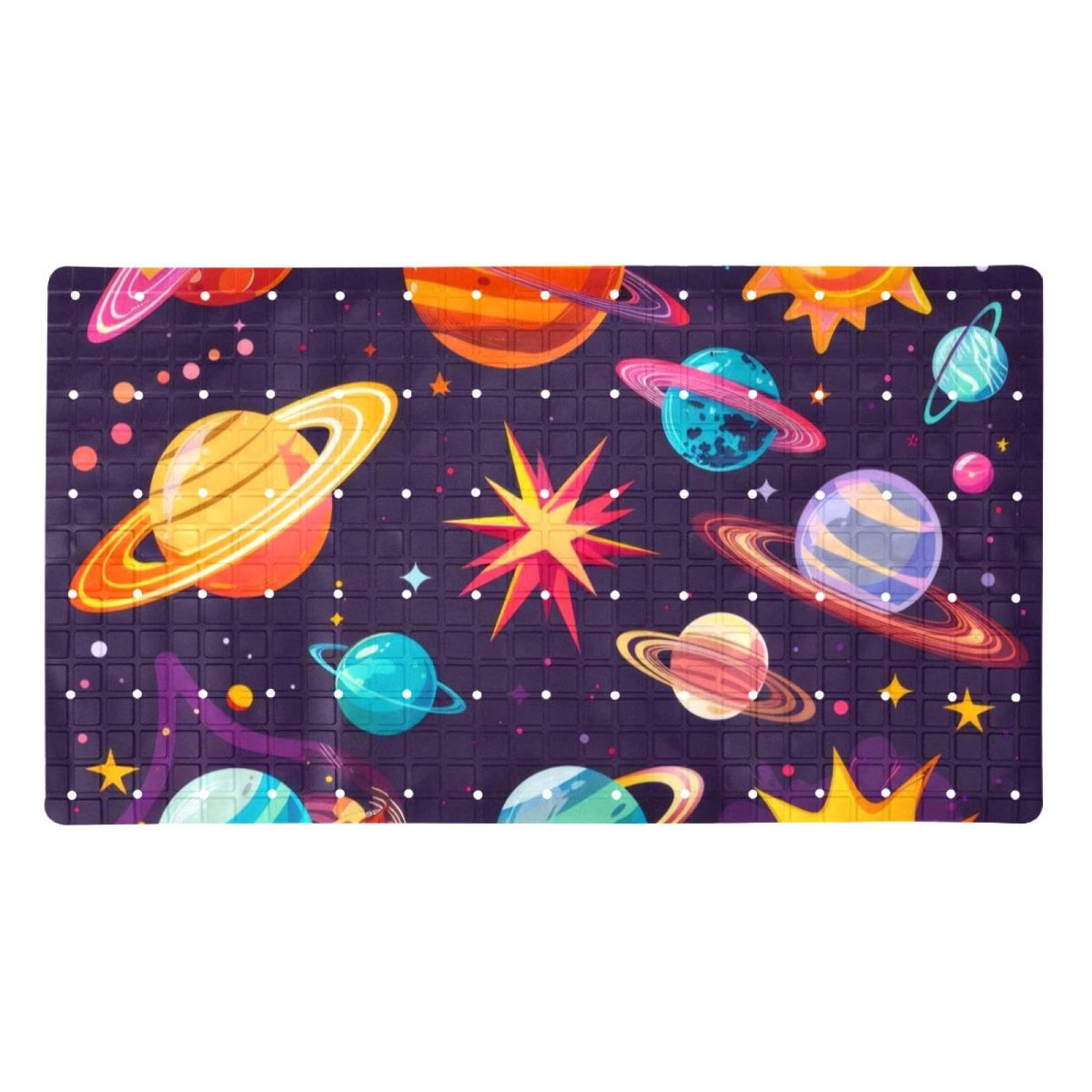 Rutschfeste Badematten für Badezimmer, Motiv: Weltraumplaneten und Sterne, Cartoon-Muster, rechteckige Badewannenmatte, maschinenwaschbar, 40 x 70 cm