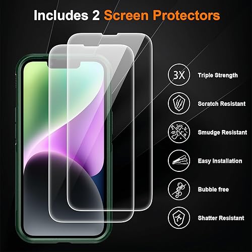 Miniatura 5 de Ezanmull Funda para iPhone 14, a prueba de golpes, a prueba de caídas, cuerpo completo, 2 protectores de pantalla de vidrio templado + 2 protectores
