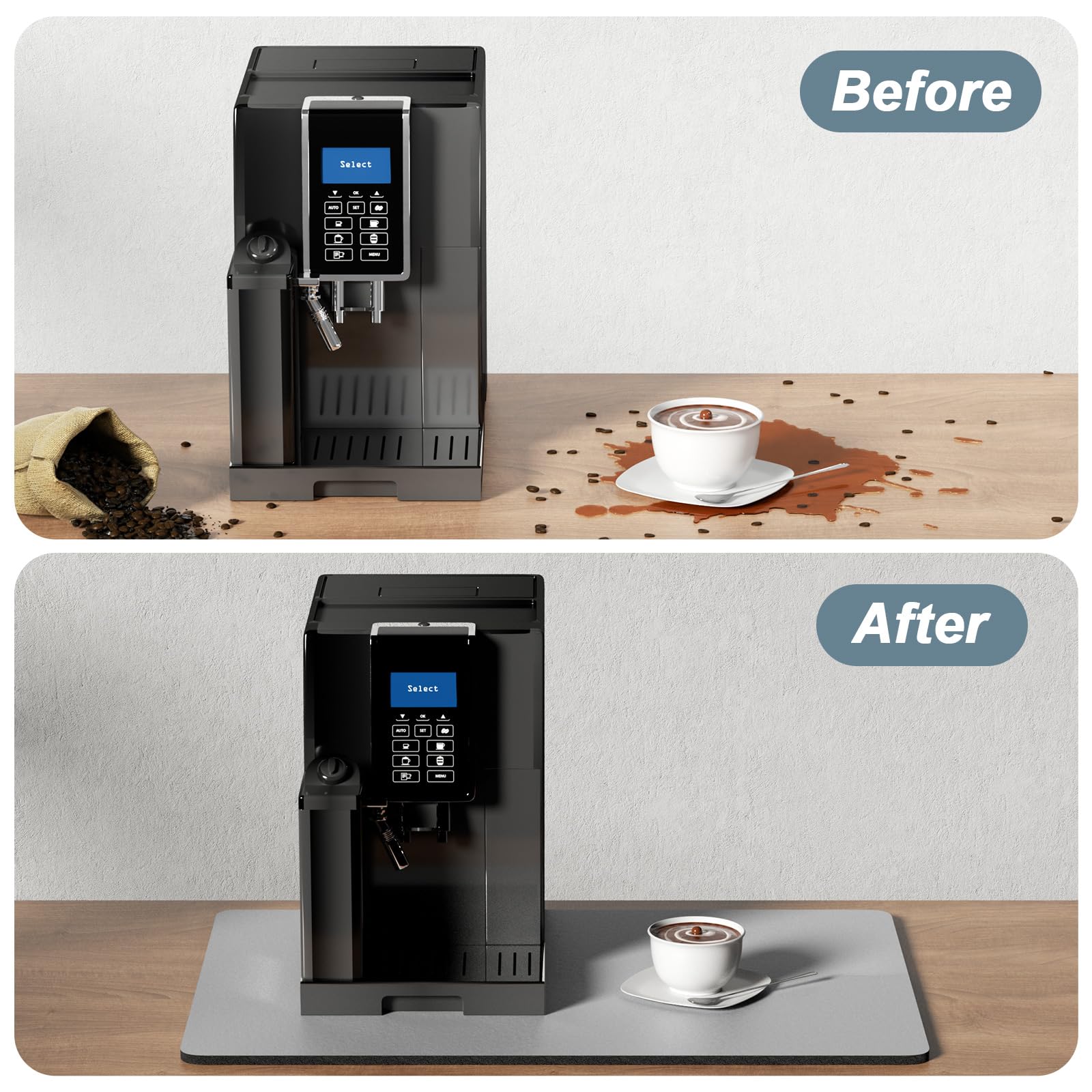Rnivvi Tapete de café, 12 x 19 pulgadas, para accesorios y organizador de estación de máquina de espresso, almohadilla absorbente para secar platos con respaldo de goma para ocultar las manchas, para