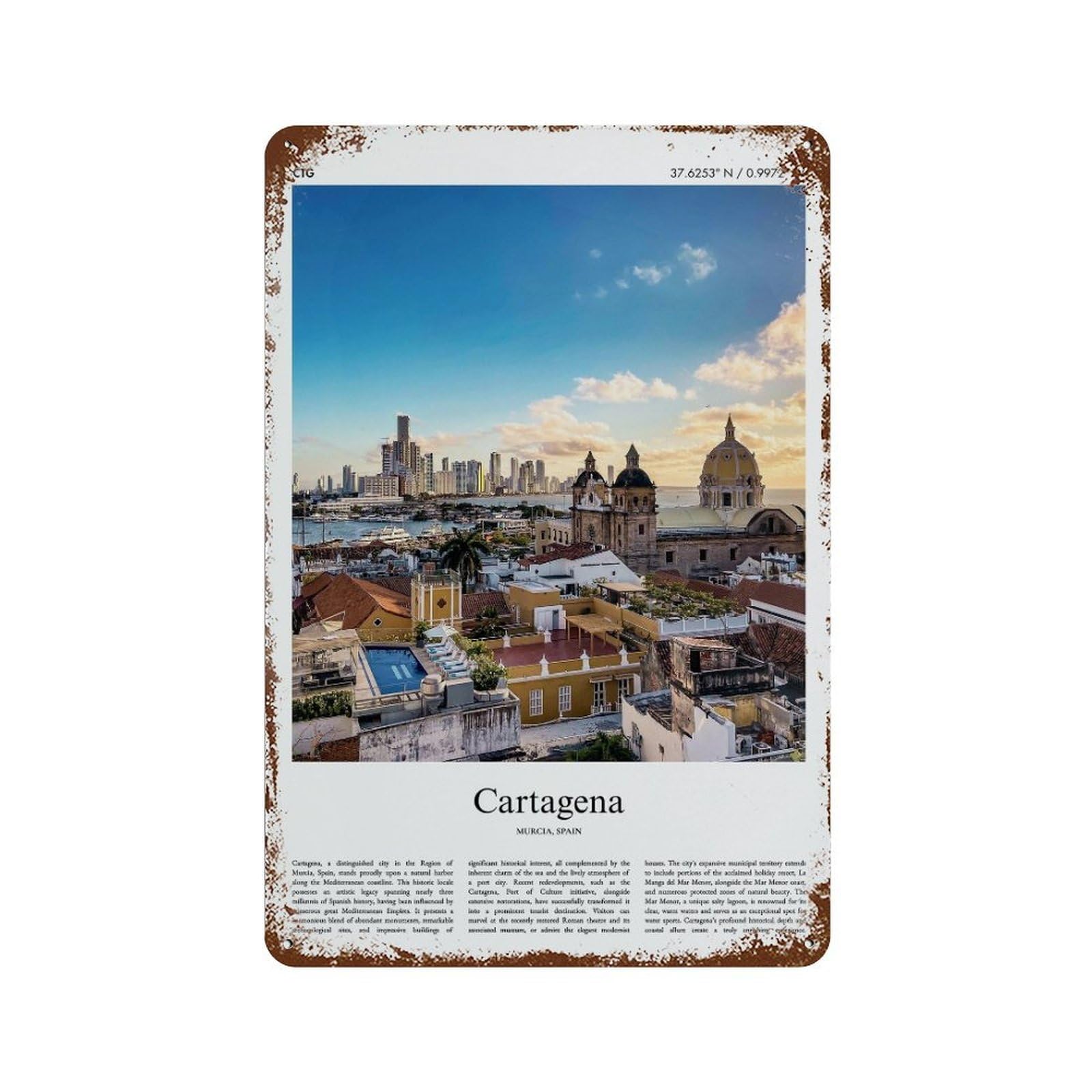 xiaoxiaoshen Cartagena Murcia, Spain City Scenery Wall Decor Art Metal Tin Poster Modern Home Decor Art Home Bar Shop Decorations Vintage Sign 30x20cm