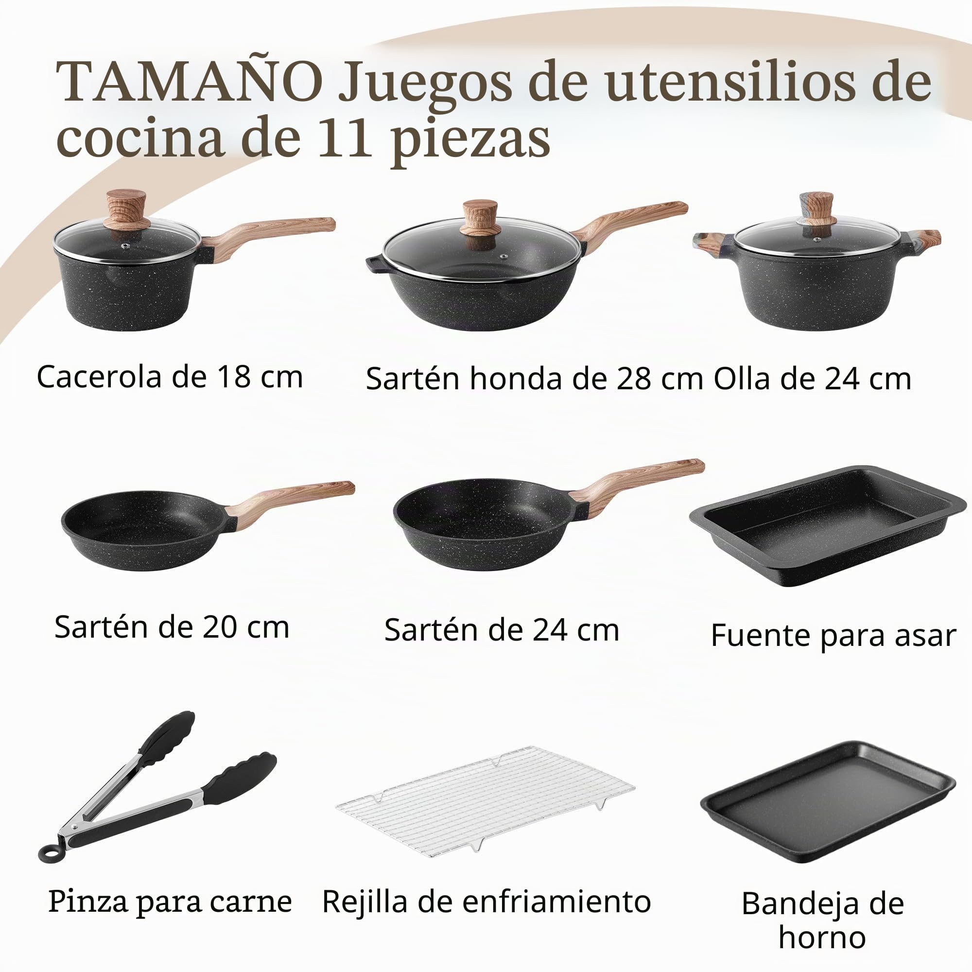 RIOVARM Inducción Juego de ollas y sartenes con Tapas Antiadherente Sartenes y ollas Granito Juegos de sartenes Sin PFOA Sartén Cazuela Sartén para asar Plato para tartas
