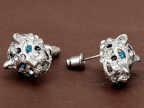 Miniatura 5 de Alilang Juego de collar y aretes de leopardo con diamantes de imitación transparentes de tono plateado para mujer, Metal, Diamantes de imitación