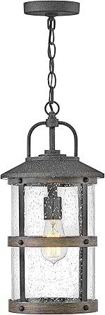 Hinkley Lakehouse One Light Outdoor Medium Hanging Lantern, Aged Zinc/Driftwood Grey w/Clear Seedy Glass
