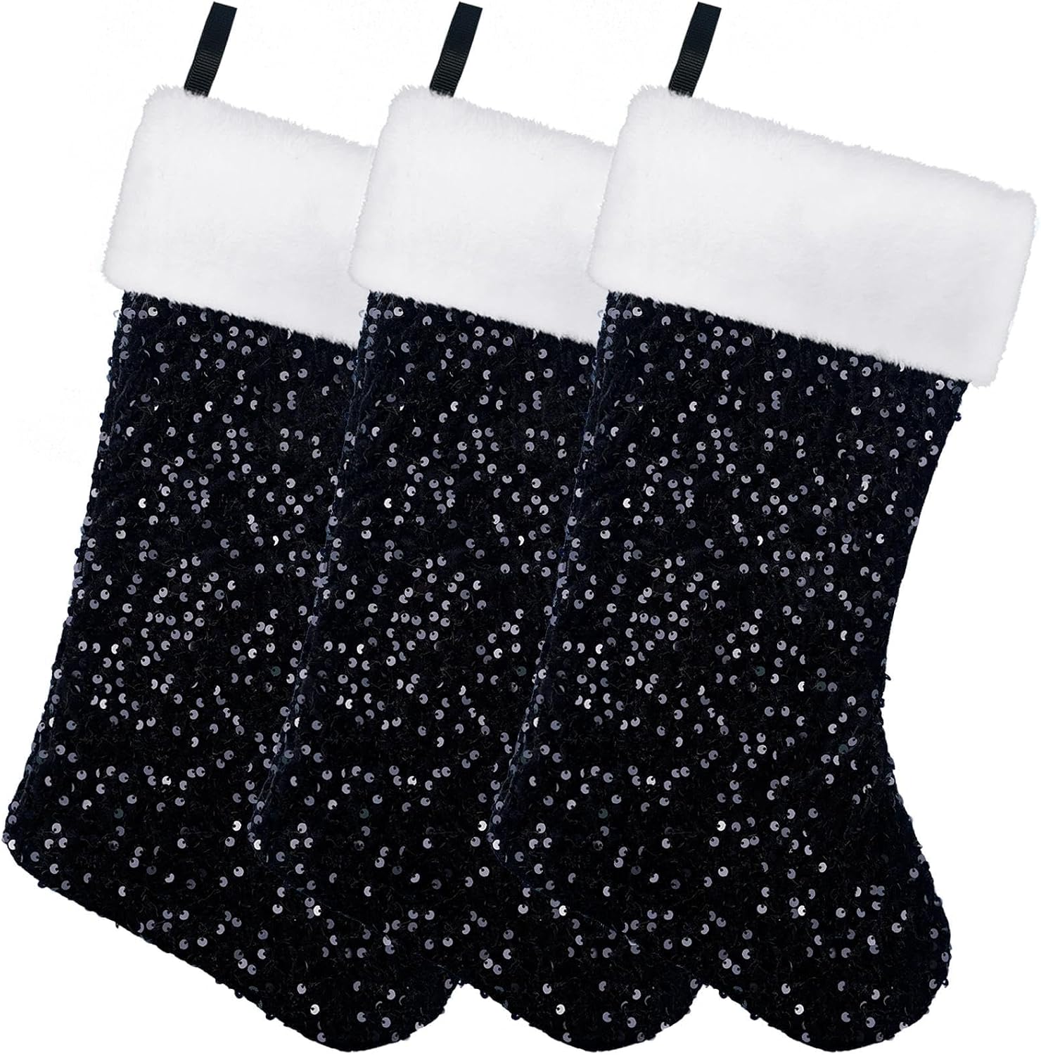 Poise3EHome Red Velvet Sequin Christmas Stockings, 3 Pack, 18 Inch