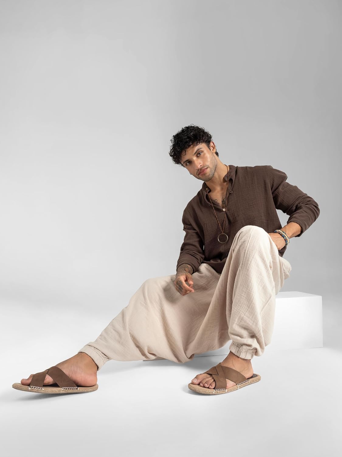 The Veshti Company Men's Goa Groove Harem Pants | Cotton Boho Joggers - Relaxed Fit - Yoga, Dance, & Travel