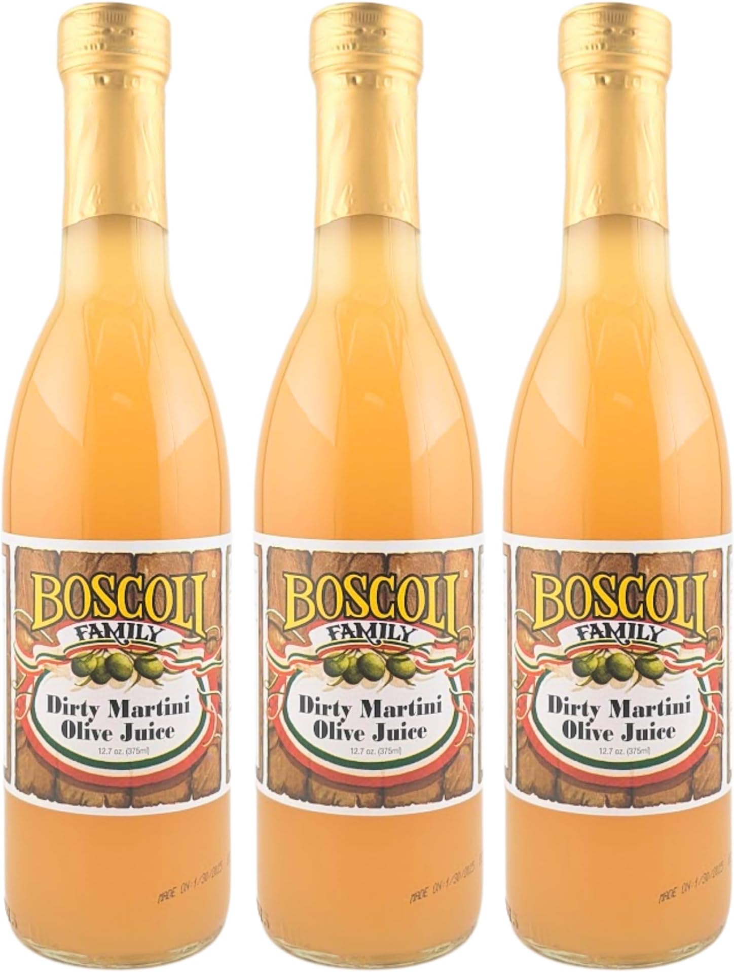 Boscoli Dirty Martini Olive Juice - 12.7 oz Bottle, Pack of 3, All Natural, Gluten-Free - Premium Cocktail Mixer for Martinis & Bloody Marys