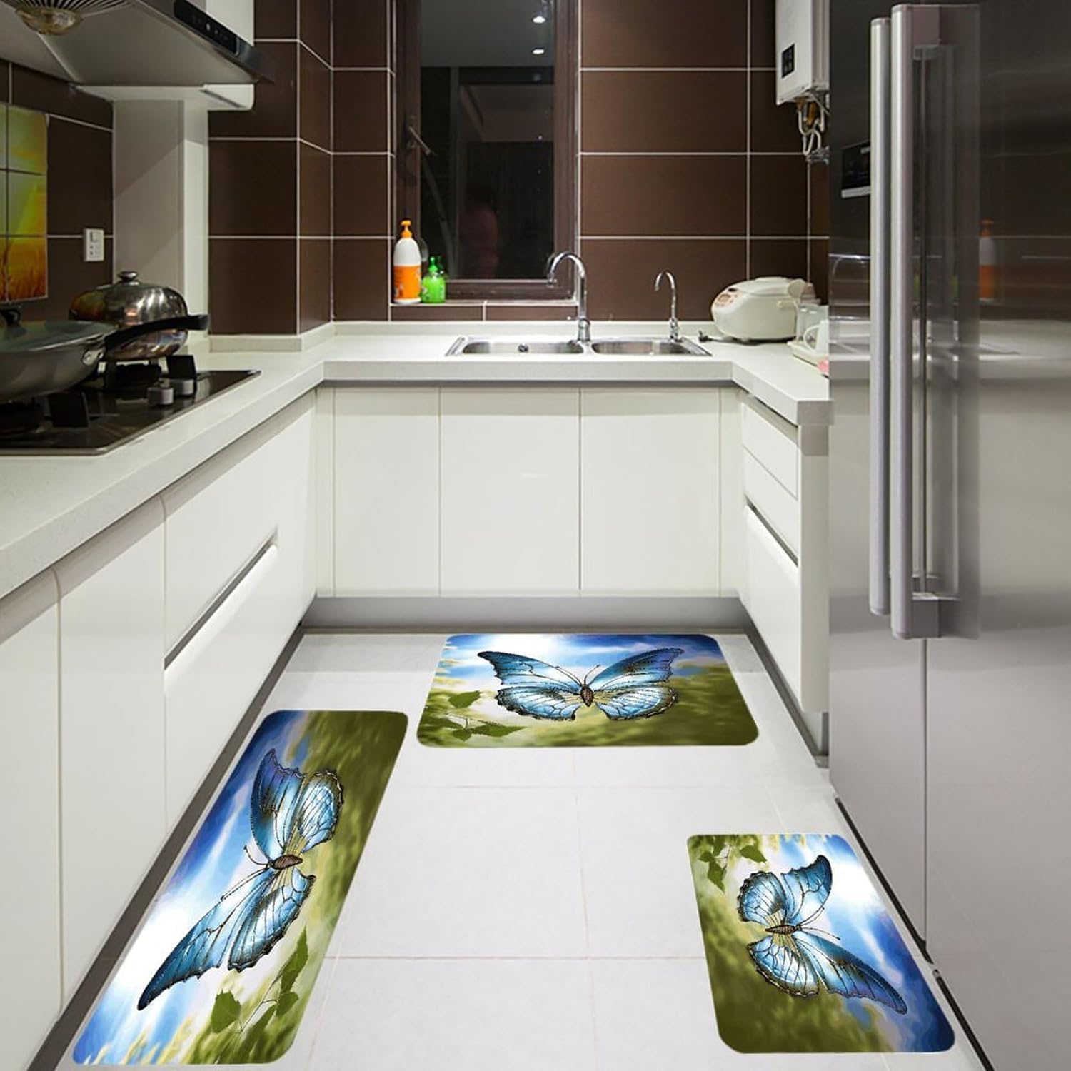 Personalized Beauty Butterfly Kitchen Rugs Sets of 3 Washable Non Slip Kitchen Rug Water Resistant Carpet Piece Anti Fatigue Kitchen Mats Soft Comfort Standing Mat Modern Area Rug