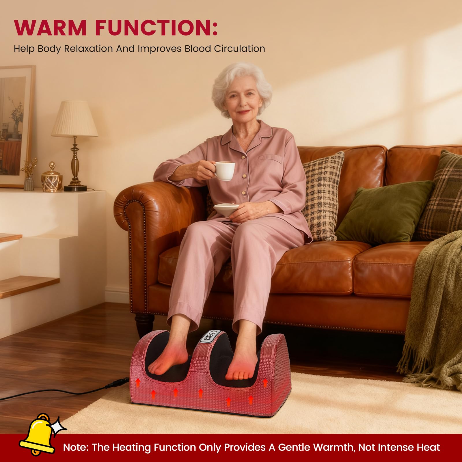 Masajeador de Pies con Calefacción - Masajeador Pies Shiatsu Eléctrico para Piernas Cansadas Fascitis Plantar - Masaje De Tejido Profundo Foot Massager - Regalo Originales para Mujer Mamá Papá (Rojo)