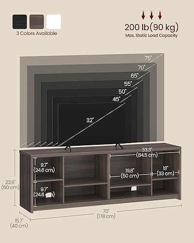 Miniatura 4 de VASAGLE Soporte de TV para televisores de hasta 75 pulgadas, centro de entretenimiento con estantes de almacenamiento, mesa consola de TV, fácil de