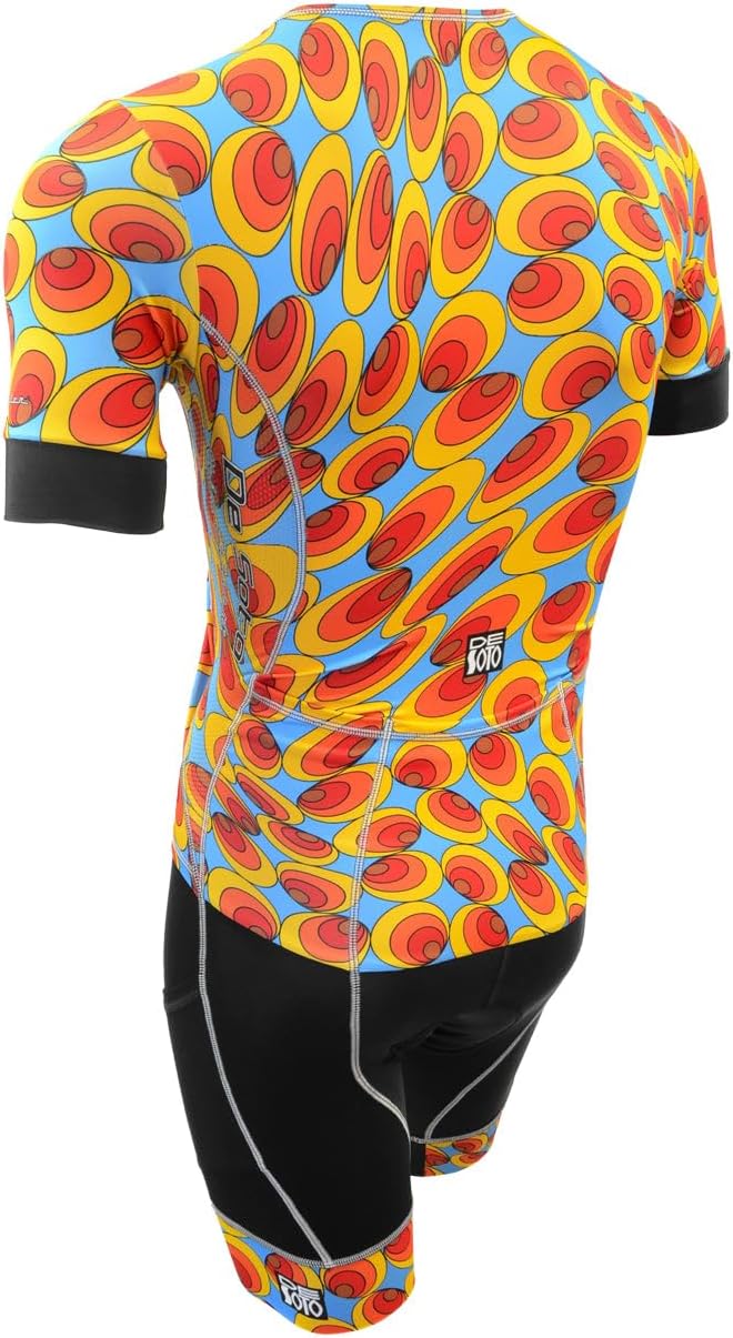 De Soto Men’s Forza Hybrid Short Sleeve Trisuit – One-Piece, 7mm Pad, Aero Fit, Cooling Fabric, Pockets
