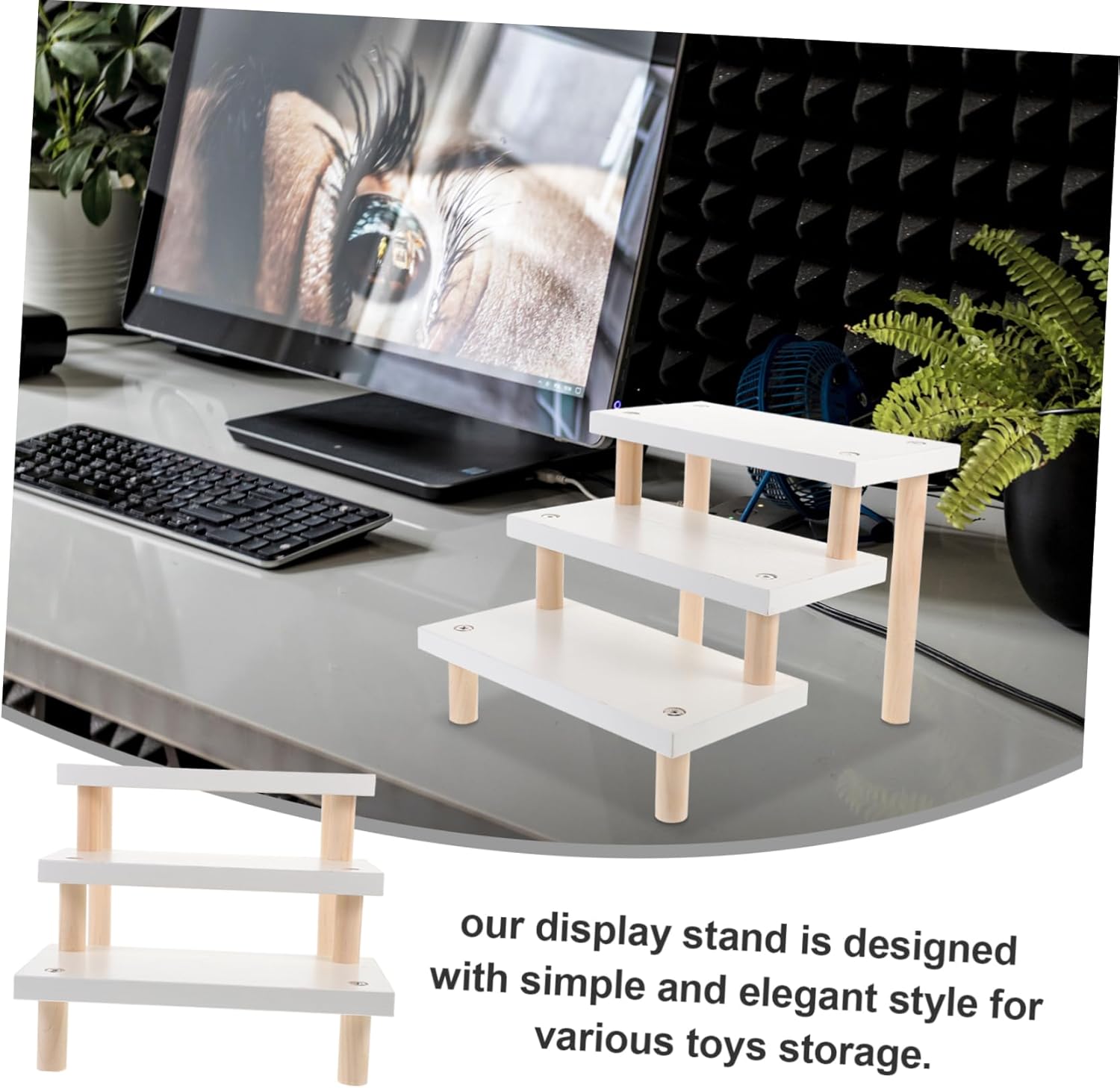 OUNONA Wooden Display Rack 3-tier Shelves for Figures Sturdy Collectible Display Cases