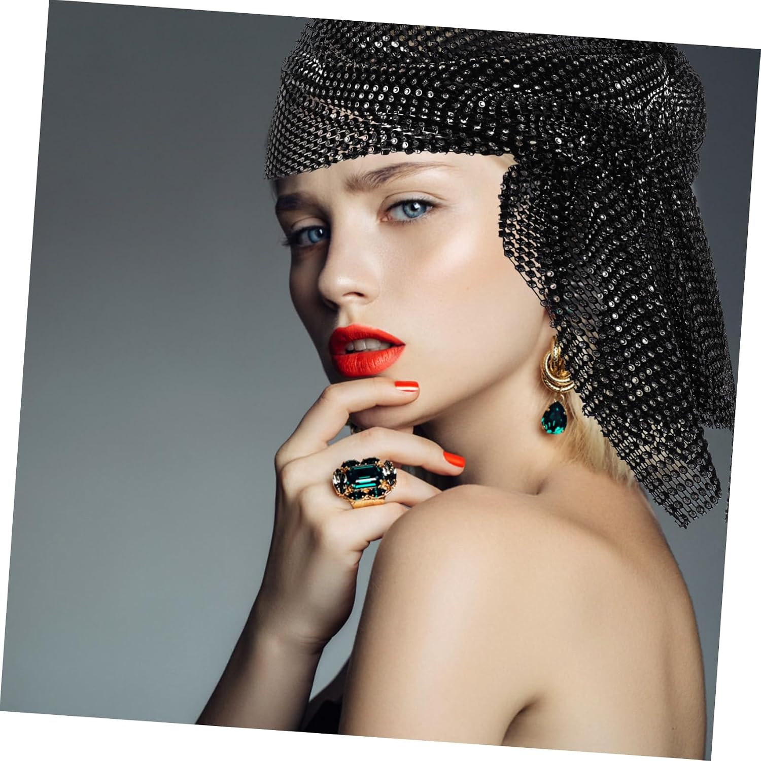 VANZACK Rhinestone Hijab Cap for Women Elastic Turban Style Head Scarf Sparkly Bling Design Lightweight and Comfortable Underscarf for Daily Wear Parties and Events Black