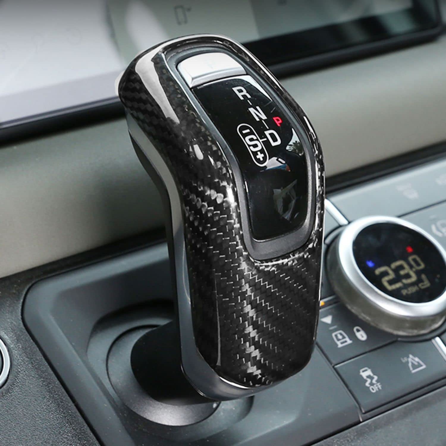 HAOYI For Land Rover Defender 90 110 130 2020-2022 100% Real Carbon Fiber Car Center Console Gear Shift Panel Cover Interior Handle Protection Accessories (A Gear Head Cover)