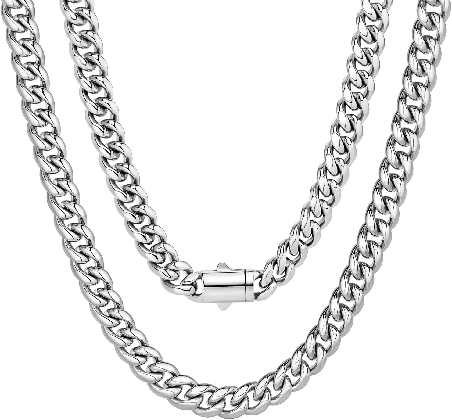 Saintda Chain For Men,8mm/10mm/12mm Width 316L Stainless Steel Cuban Link Chain Hip Top 14K Necklace For Men 16/18/20/22/24 inches Jewelry Gifts