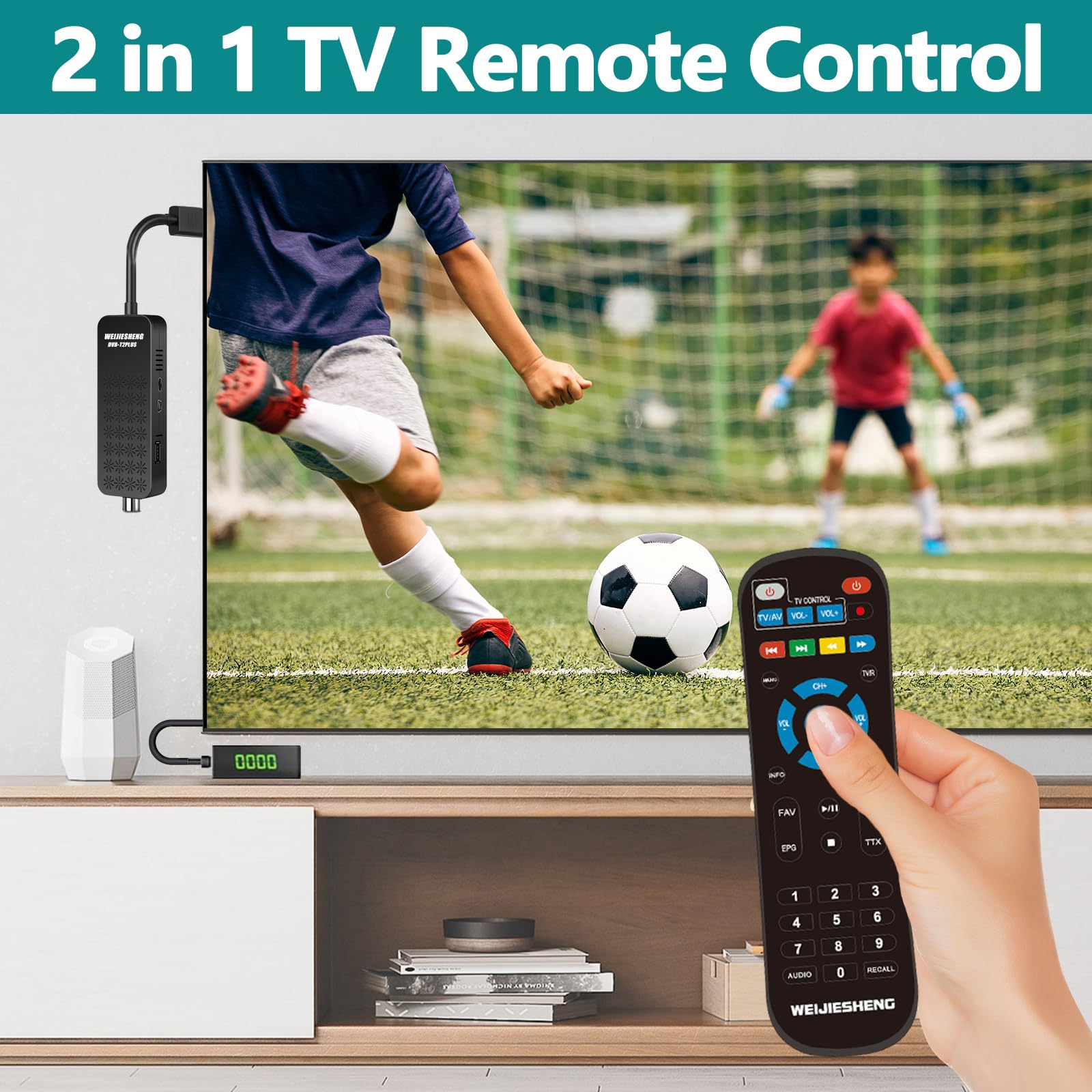 Decoder Digitale Terrestre 2025,Decoder per tv,Decoder DVB-T2,HD 1080P H.265 HEVC Main 10-Bit,Supporta le Funzioni USB WiFi/DLNA/Ethernet/PVR/Multimedia [Telecomando 2-in-1 con controllo TV]