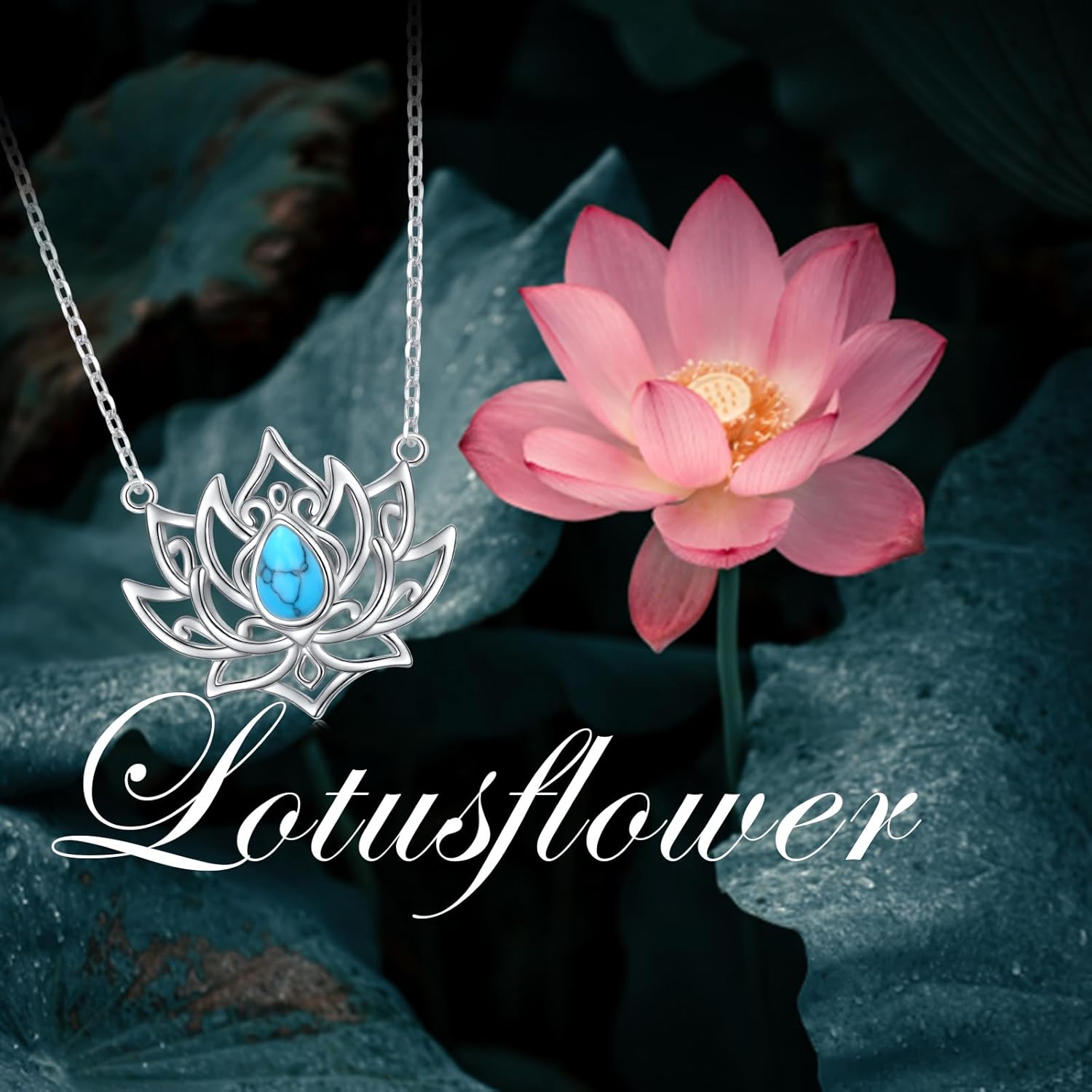 Lotus Neckalces for Women 925 Sterling Silver Moonstone/Turquoise Lotus Pendant for Girls Anxiety Stress Relieving Birthday Yoga Gifts - Image 7