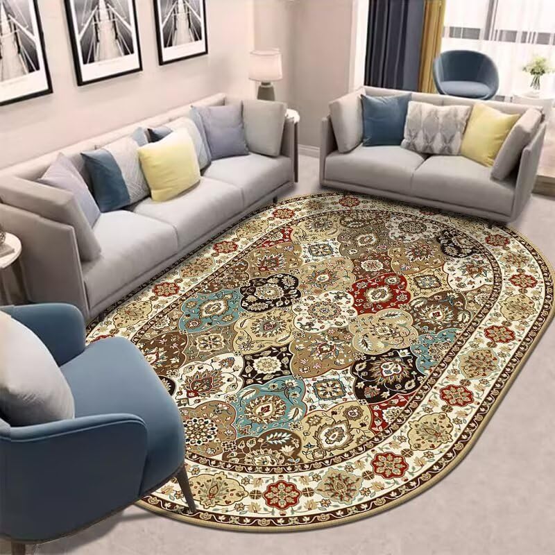 Alfombras ovaladas de patchwork americano retro con colores calidos para decoracion moderna