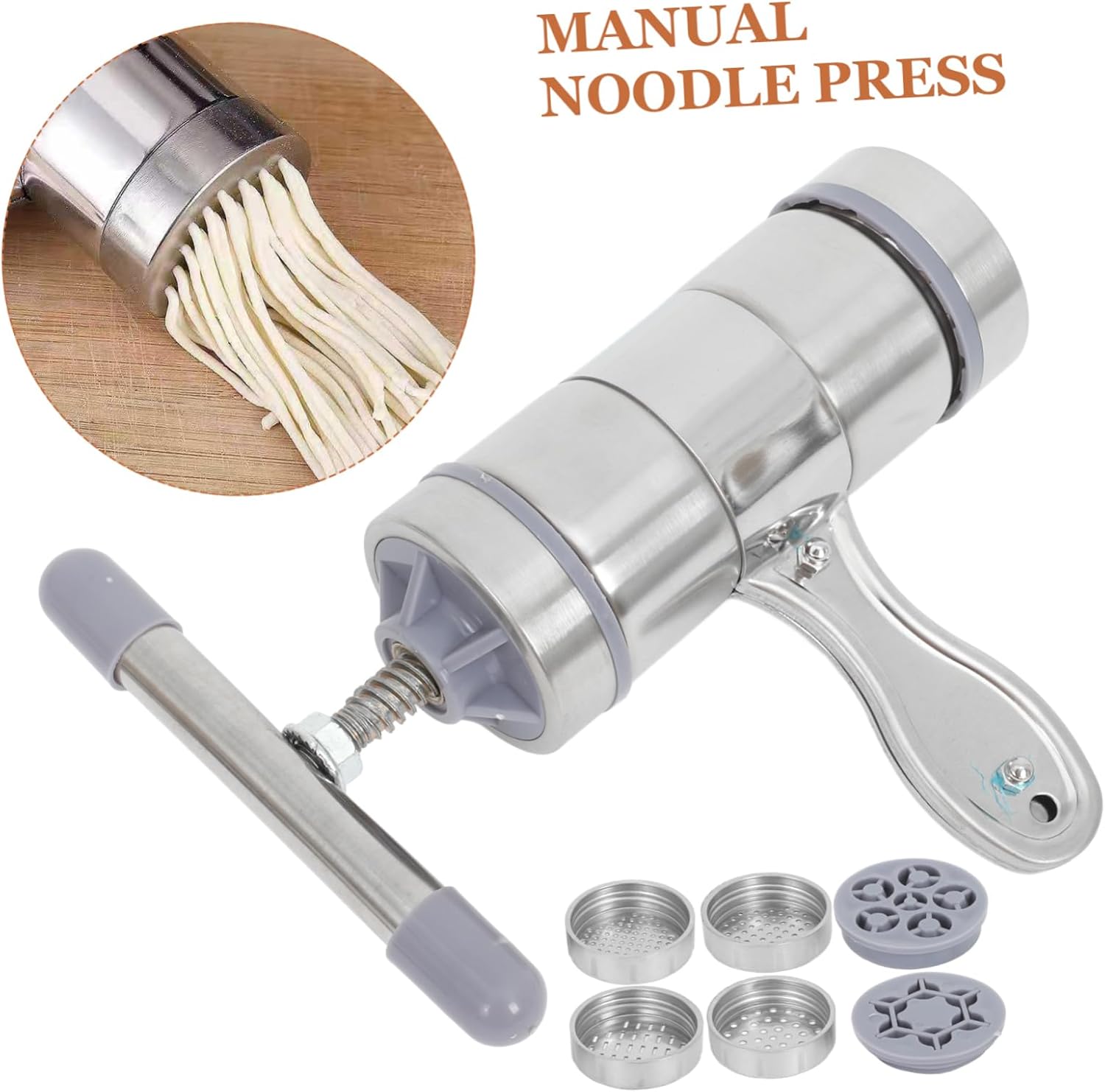 Cabilock 6-Piece Manual Honey Extractor Set 6 Molds Hand-Crank Honey Press Small Noodle Maker for Home Kitchen and Beekeeping Portable Pasta Maker Machine