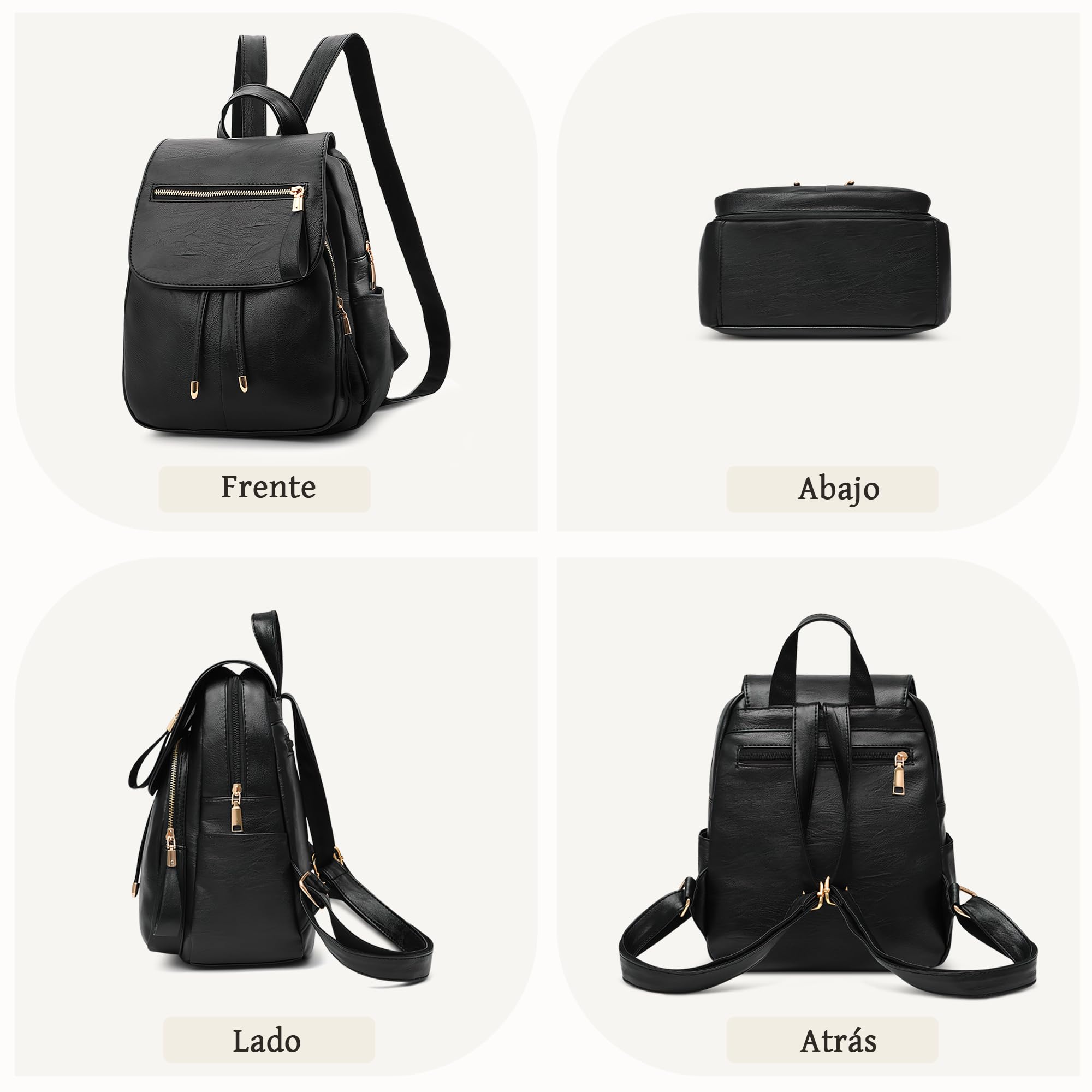 Mochila Mujer Antirrobo Pequeña Bolso Mochila Impermeable Mochila de Piel PU Casual Elegante Mochila con Múltiples Bolsillos Moda para Viaje Trabajo Universidad Negro