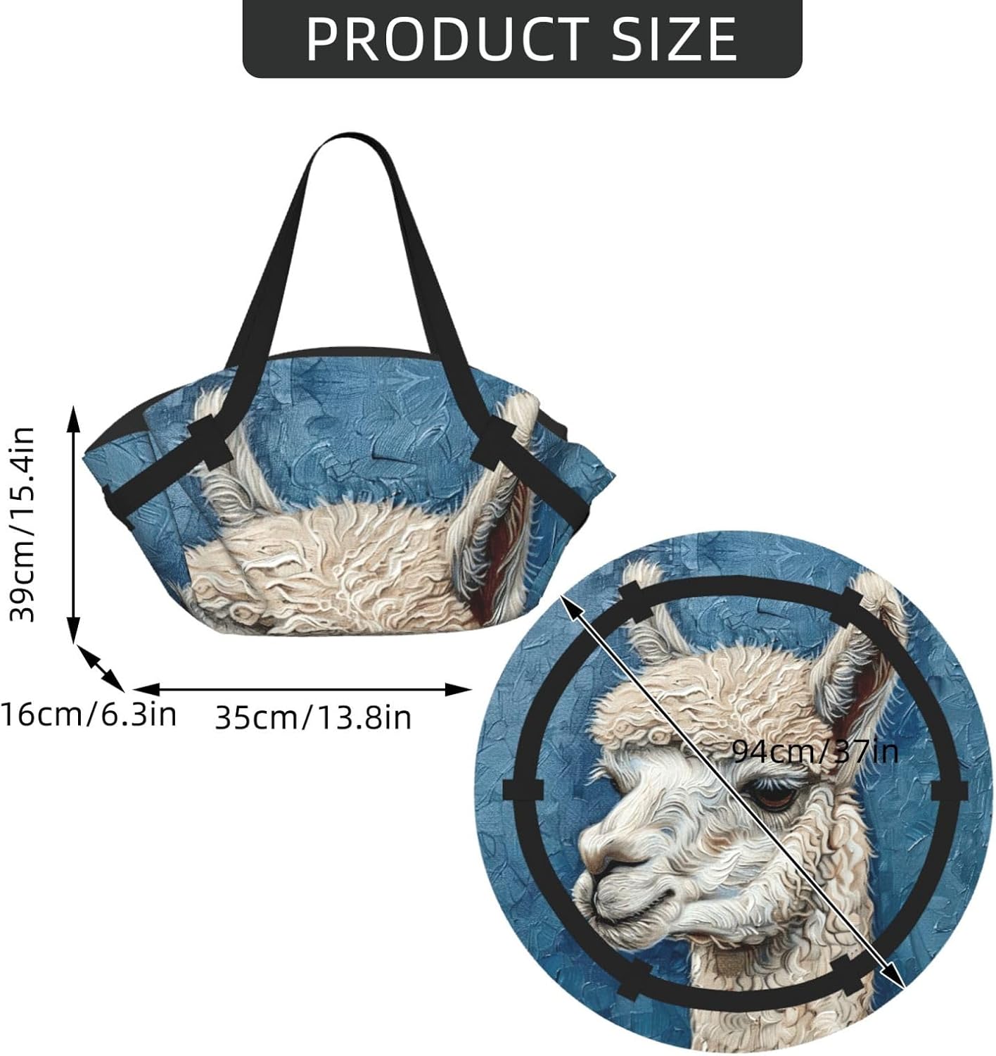 Foldable Alpaca Llama Print 2-in-1 Portable Picnic Blanket Tote Bag Outdoor Camping Beach Park Mat