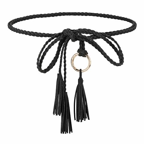 Ayliss Womens Tassel Braided Waist Belt Tie Skinny Woven Belt for Dress Waist Belt Rope Chain with Woven