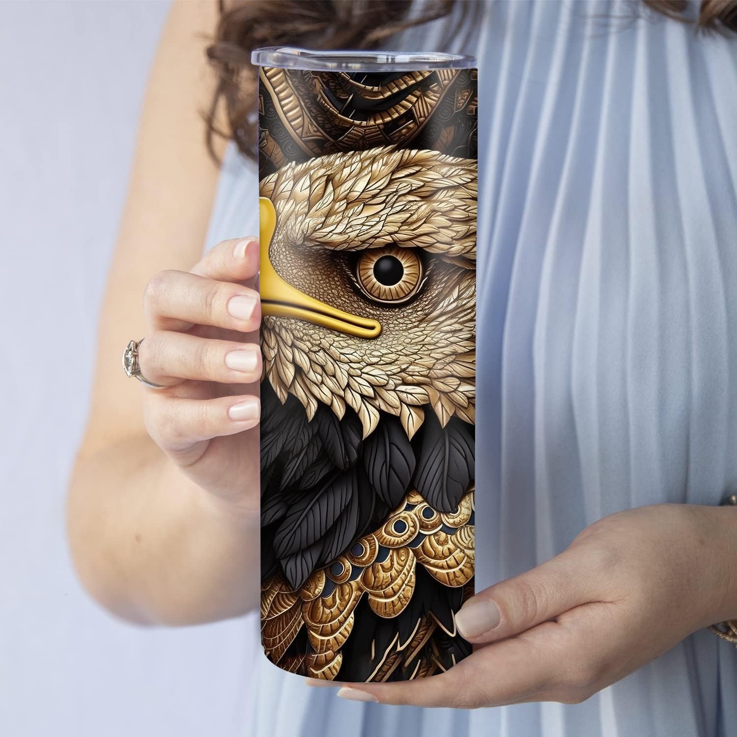 Hyturtle Personalized 2D Printed Eagle Skinny Tumbler - Birthday Mother's Day Gifts For Eagle Lover - Eagle Gifts for Women - Animal Lover Gifts - Custom Name 20oz Insulated Stainless Steel Tumbler