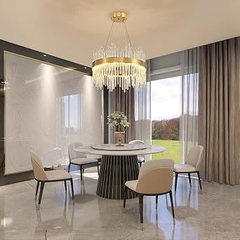 Modern Crystal Chandelier Gold Pendant Light Fixtures, Small Crystal Hanging Lamp for Entryway, Corridor, Balcony, Porch, Restaurant, Door Opening, D40cm [Energy Class E]