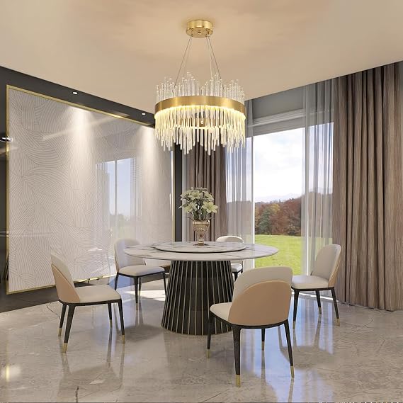 Modern Crystal Chandelier Gold Pendant Light Fixtures, Small Crystal Hanging Lamp for Entryway, Corridor, Balcony, Porch, Restaurant, Door Opening, D40cm [Energy Class E]