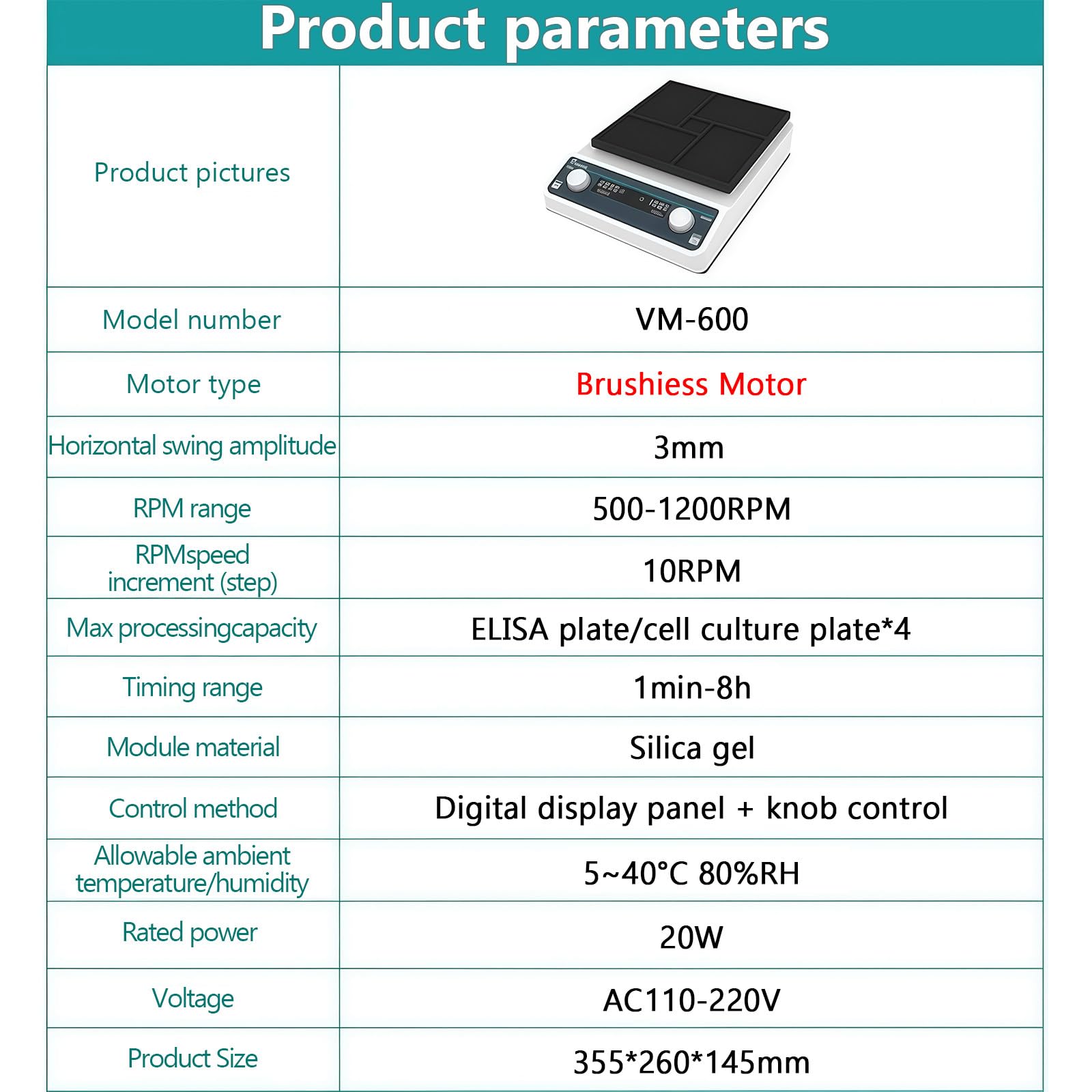 Agitador orbital de laboratorio, oscilador de microplaca, ajustable 500-1200 RPM, pantalla LCD para velocidad y tiempo, ideal para experimentos químicos y biológicos