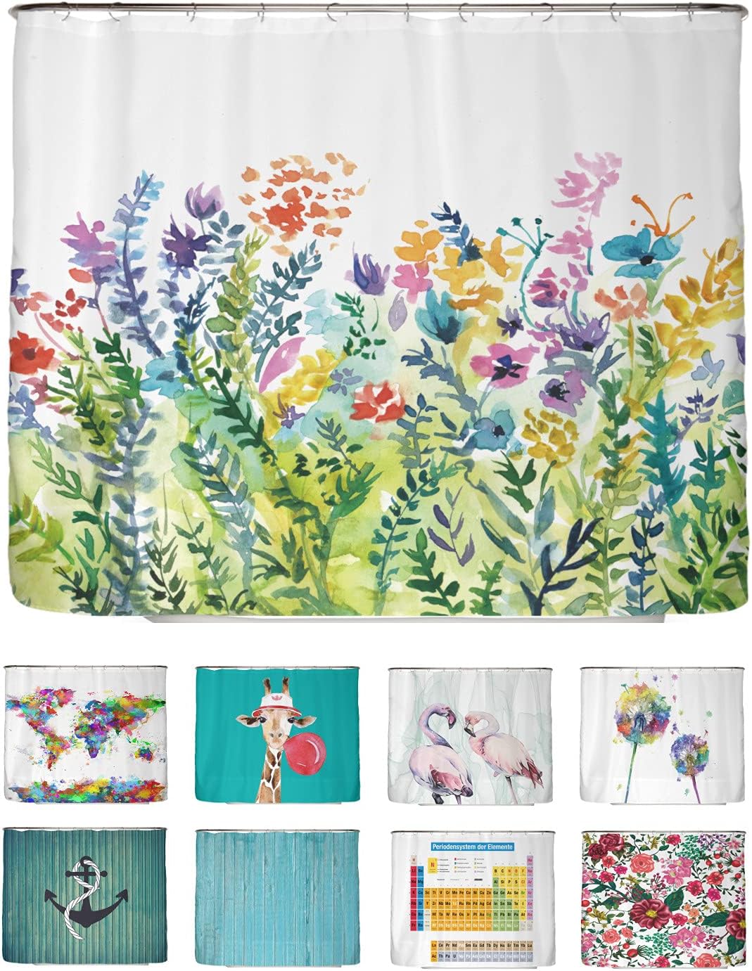 arteneur® - Flores de Colores - Cortina de Ducha antimoho 240 x 200 - Reciclada con Öko-Tex Standard 100 - Dobladillo con Peso, Opaca, Resistente al Agua, Lavable, 16 Anillas & Libro electrónico