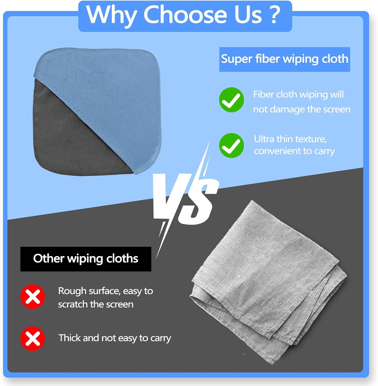 2 Pieces Square Screen Cleaning Cloth with Grip Sleeve, Reusable Microfiber Car Touch Screen Cleaner, Reversible Cleaning Wipes for Car Dashboard Display Camera Lens (Blue and Gray) image 5