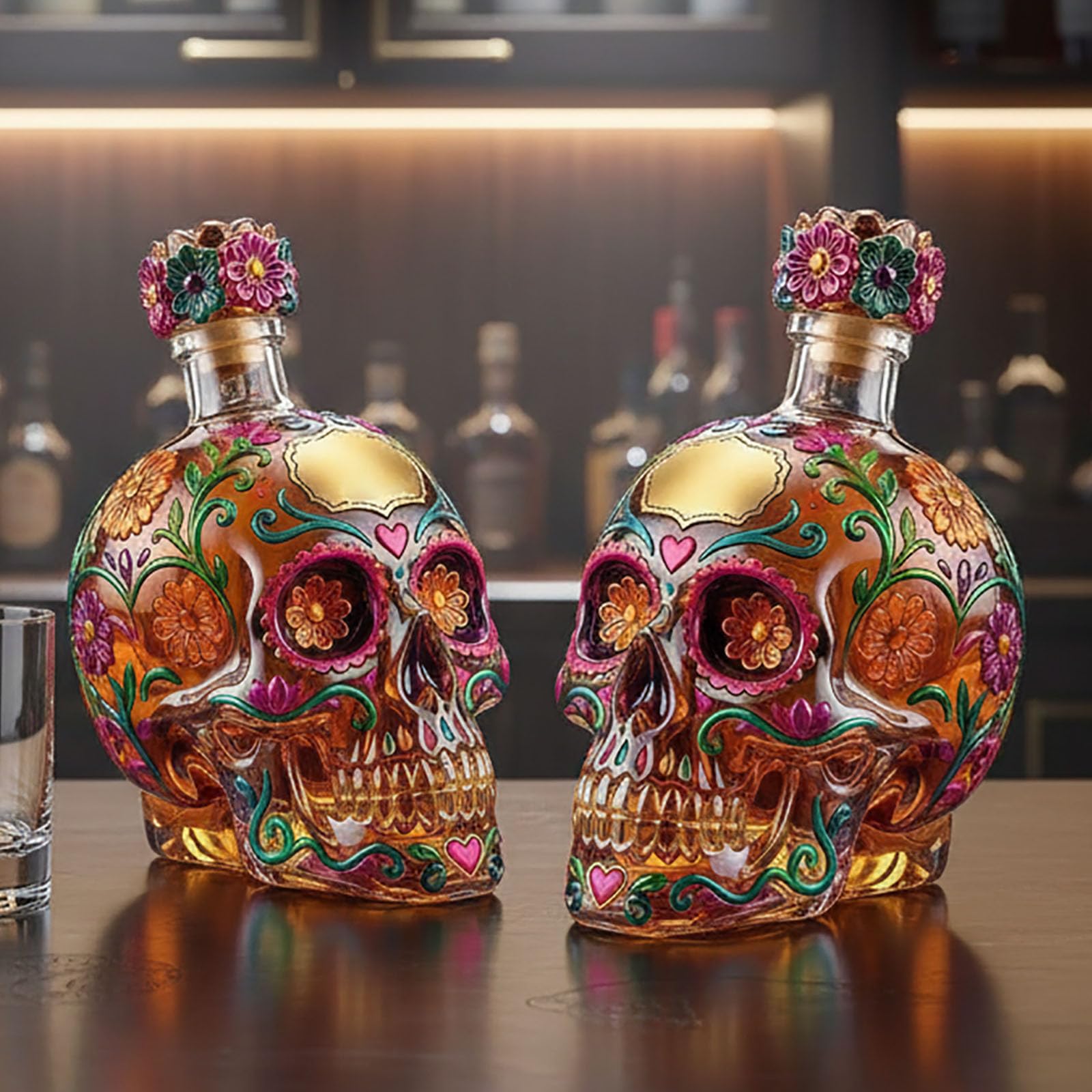 Day of the Dead Tequila Bottle, 350ml Tequila Day of the Dead Skull Bottle, Vintage Dayof theDead Limited Edition TequilaSkull Bottlefor Halloween Party Ornament (2pcs)