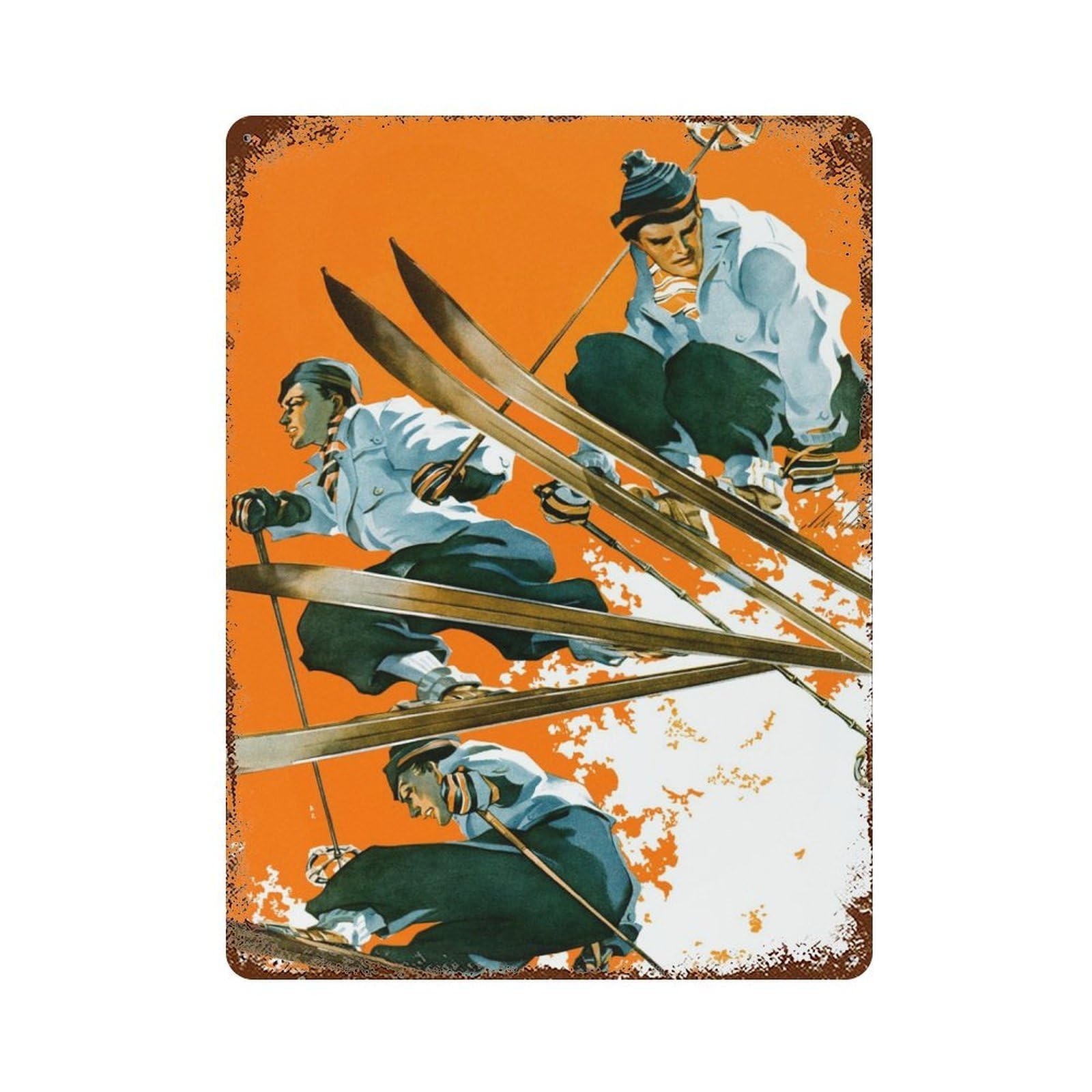 Garage Style Ski Jump Vintage Rust Metal Sign 15.7"x11.8", Rustic Home Decor for Bar And Workshop