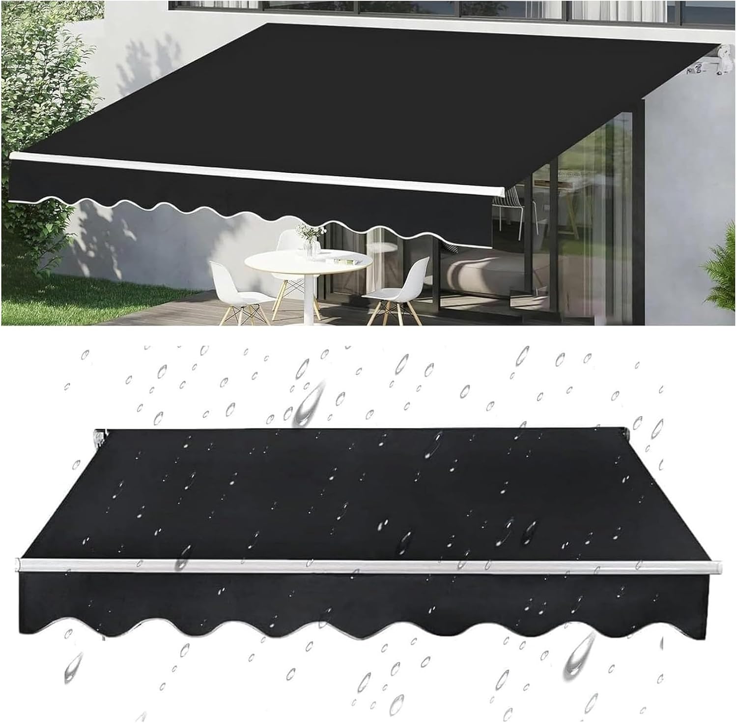 Retractable Patio Awning Replacement Fabric Cloth, Durable Exterior Sunshade Canopy Cloth, Multi-Purpose Waterproof Protective Awning Cover, Patio Door Window Awning, Color: Black(6x2.5m(20x8.2ft))